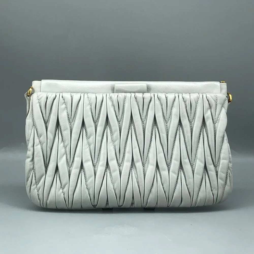 Miu Miu Grey Matelasse Leather Chain Clutch Shoulder Bag - Picture 3 of 15